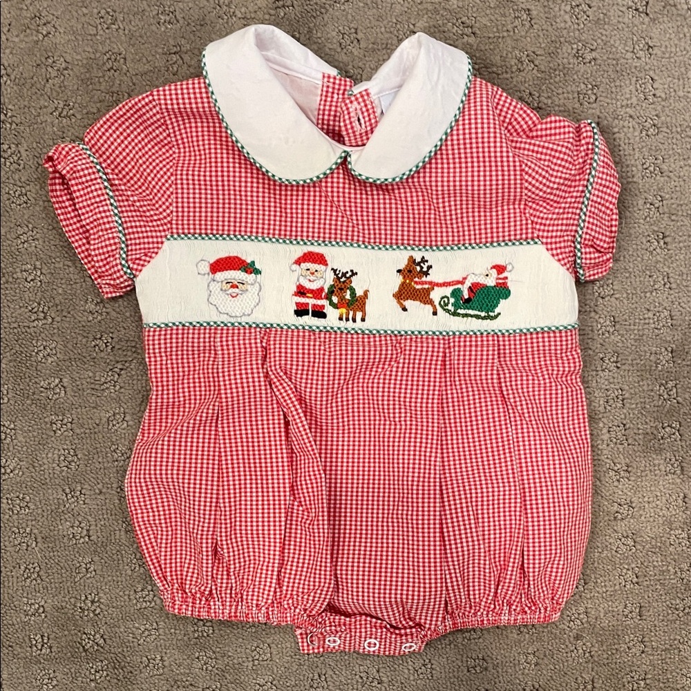 Red Gingham Baby Bubble with Christmas Embroidery